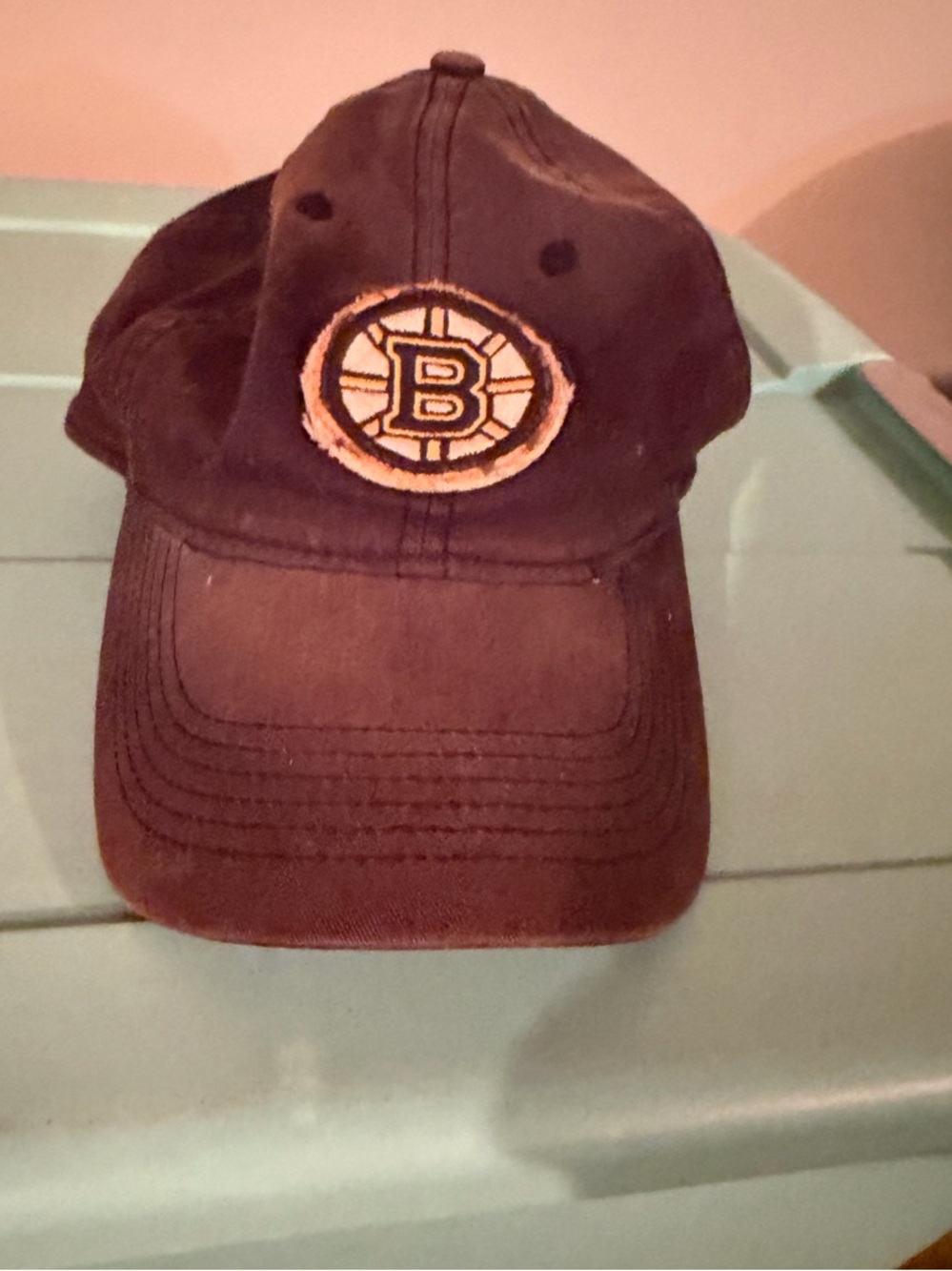 Reebok Boston Bruins Hat Cap Adjustable Adult Face Off Line Destroyed Look